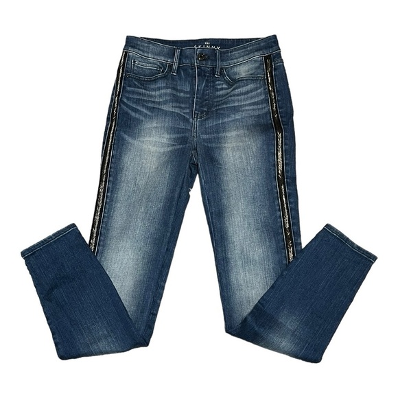 White House Black Market Beaded Tuxedo Jeans Striped High-Rise Skinny Ankle 00 - Picture 3 of 16